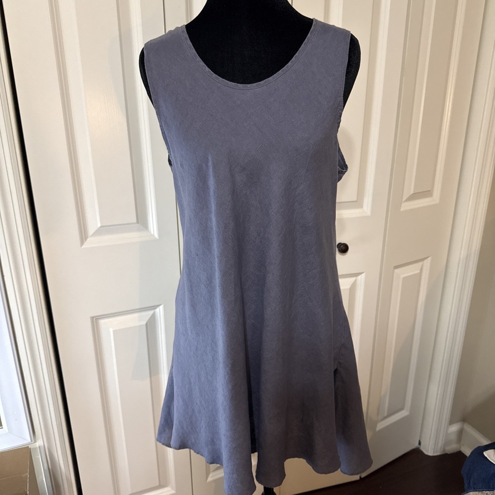Women's Aiden Lane Linen Sleeveless Shirt Grayish Blue Size Small Classic Preppy